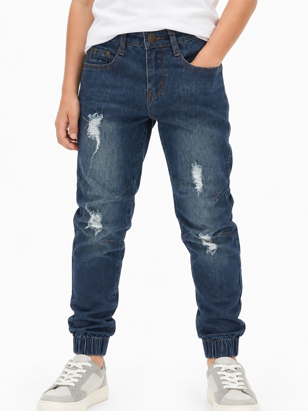 Boys Distressed Denim Jogger Jeans Blue